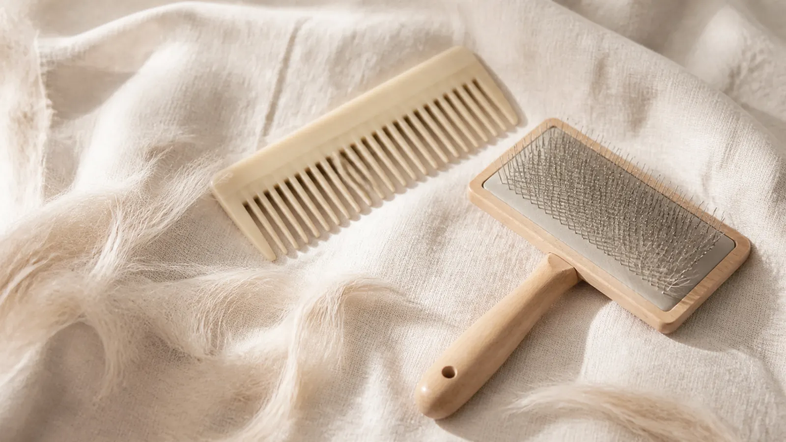 Brushing a long-haired cat
