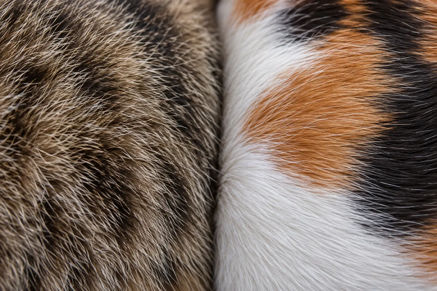 Close comparison of an American Bobtail double coat and a silky Japanese Bobtail coat