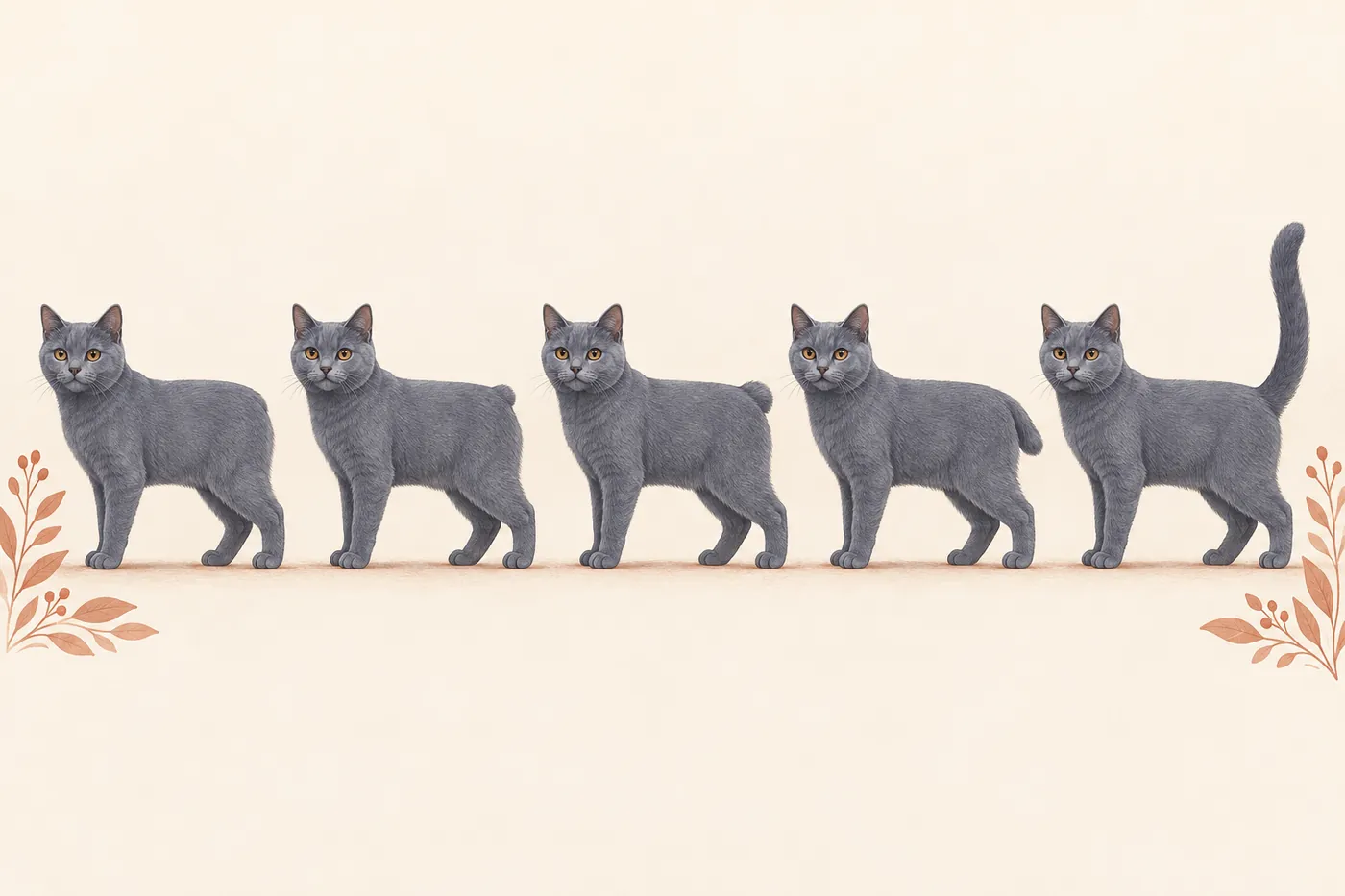 Raster illustration of the Manx tail spectrum from rumpy through rumpy riser, stumpy, longy and full tail
