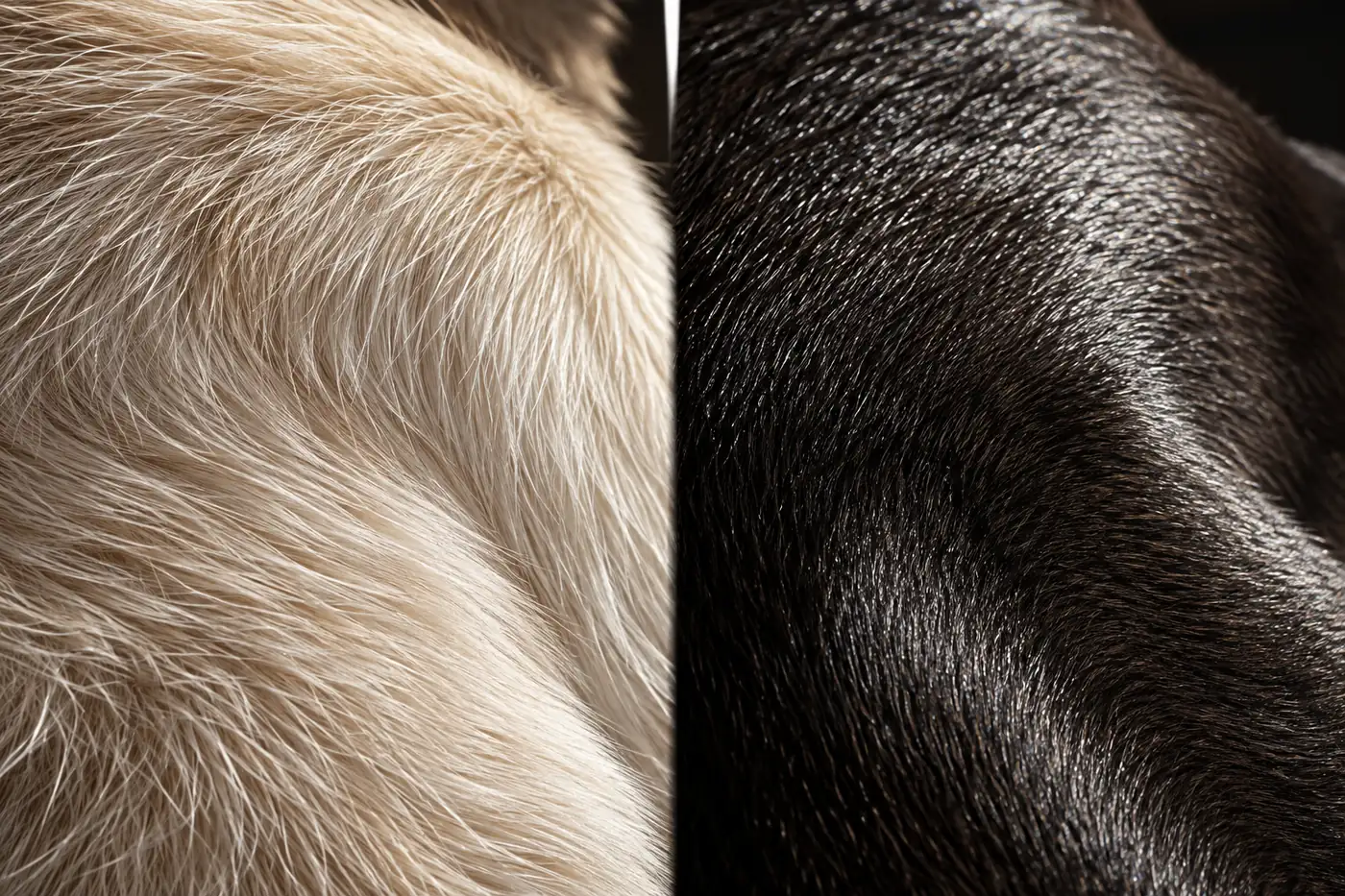 Close comparison of a fine silky Balinese coat and a very short sleek Oriental Shorthair coat
