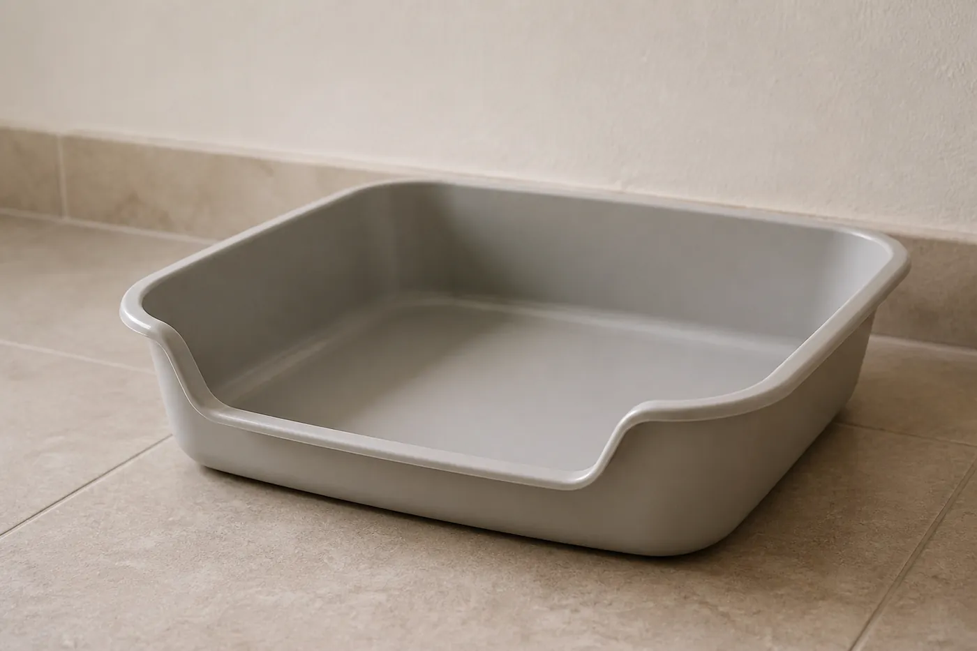 A large shallow tray with one low cut-down entry set against a wall