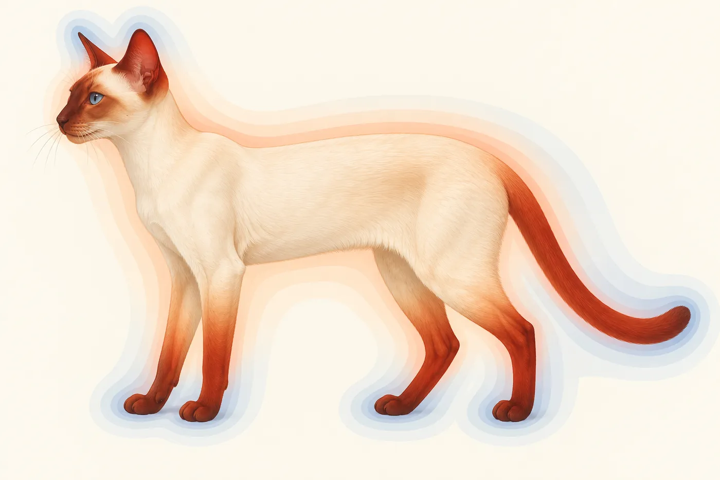 Educational illustration of a pointed cat with darker ears face legs and tail and a paler warm torso