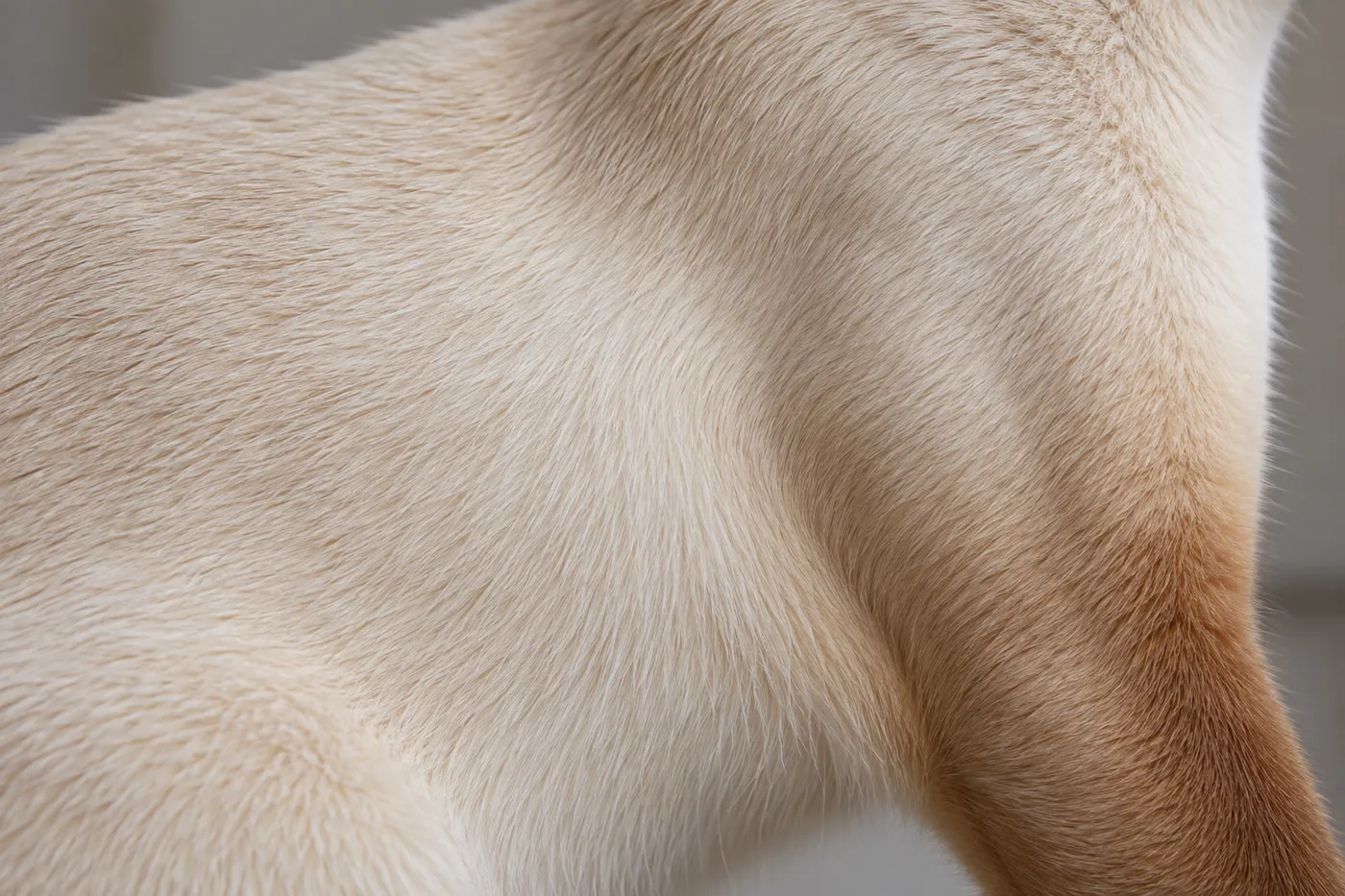 Close view of a very short fine red point coat lying smoothly over a feline shoulder