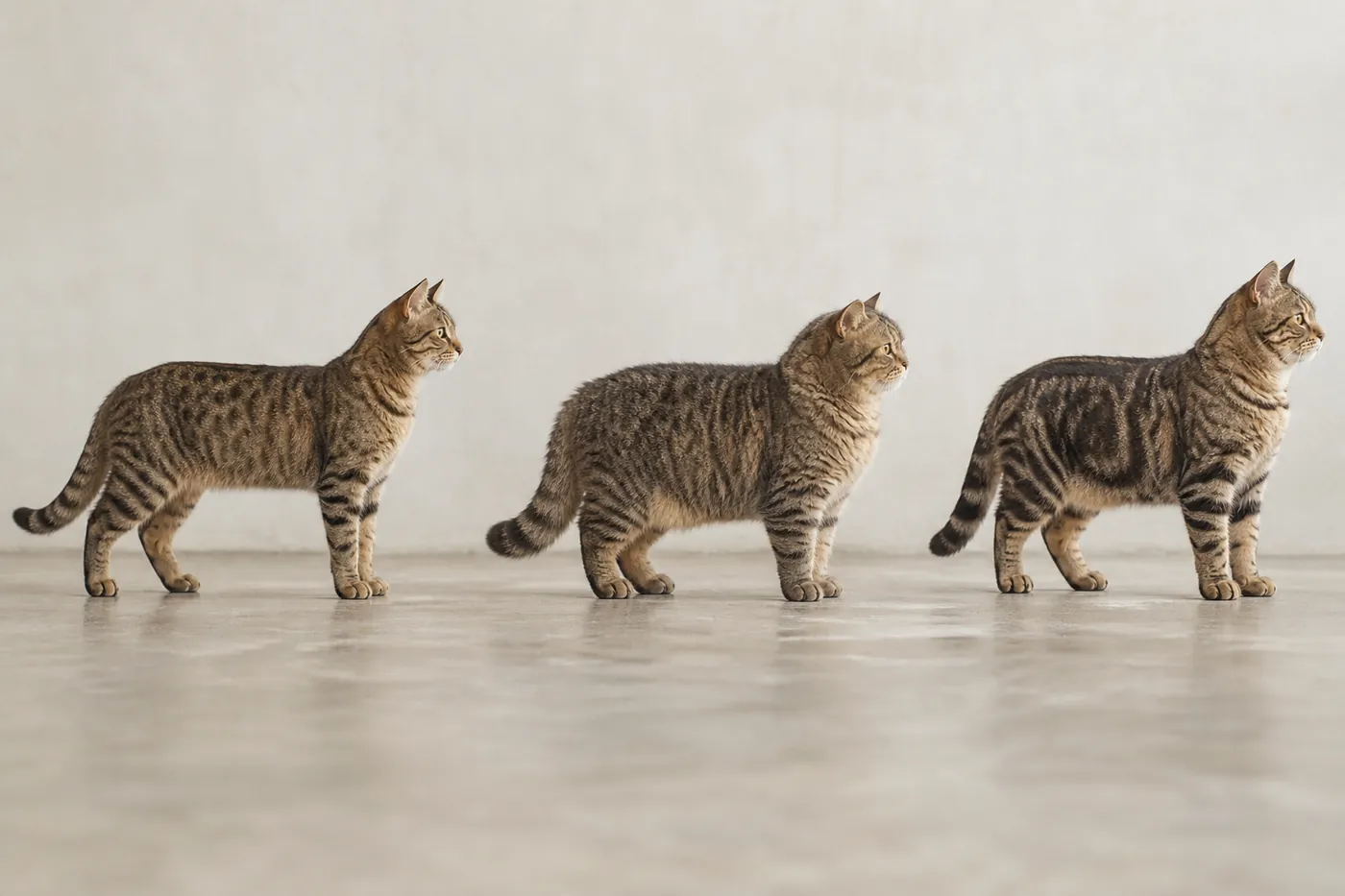 European British and American Shorthair cats compared in side profile at equal scale