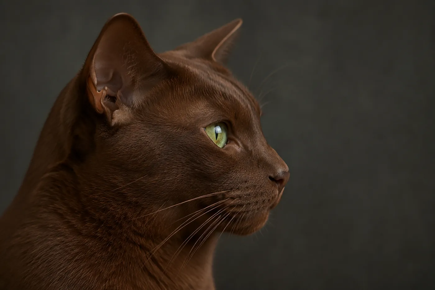 A Havana Brown in profile showing a distinct stop at the eyes and a square end to the muzzle
